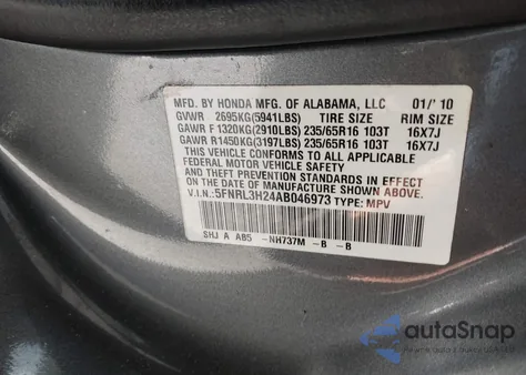 2010 Honda Odyssey Lx из США, поврежденный, VIN 5FNRL3H24AB046973